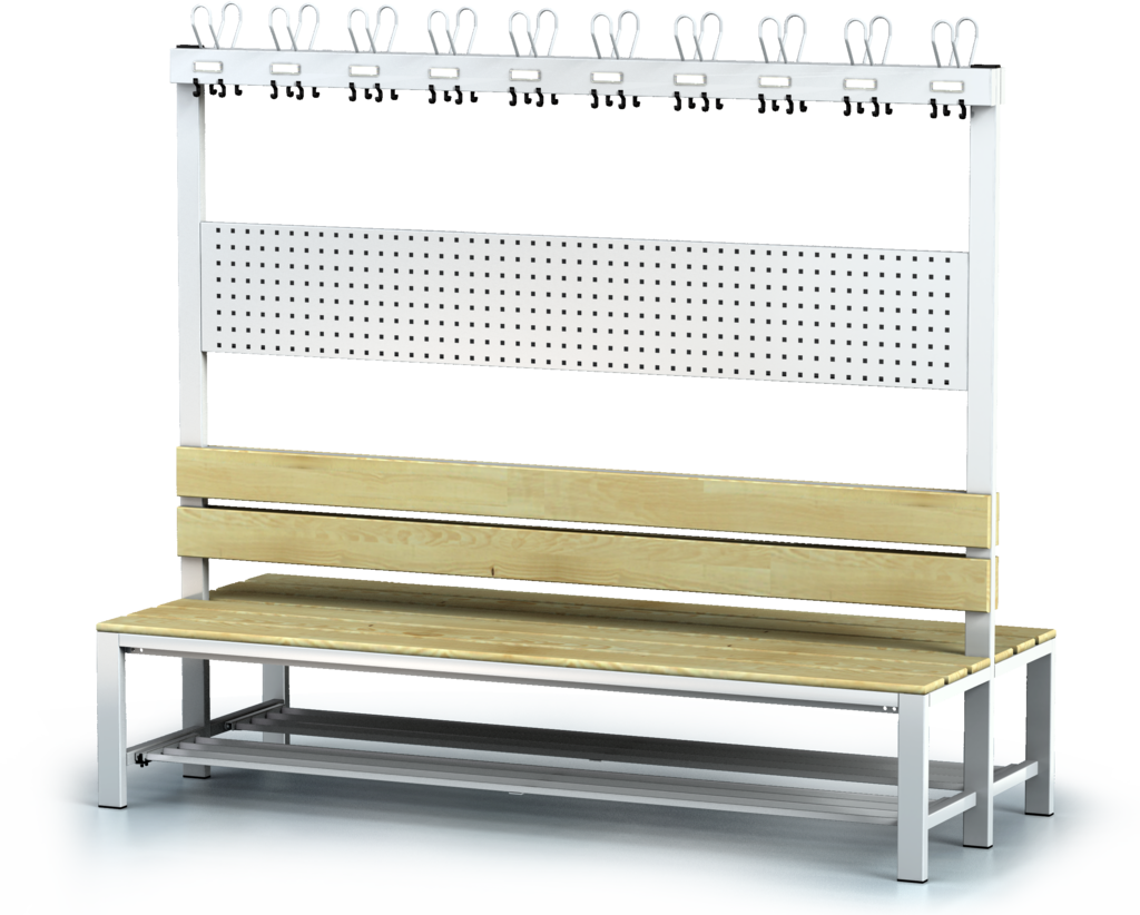 Double-sided benches with backrest and racks, spruce sticks -  with a reclining grate 1800 x 2000 x 830